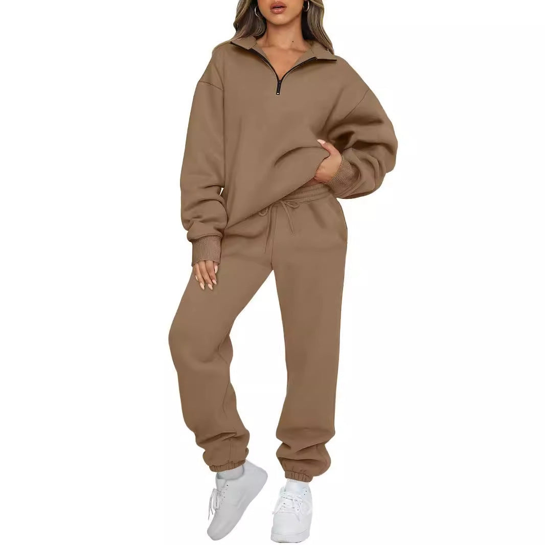Damen Sweatpants-Set Stehkragen Kängurutasche Norvielle