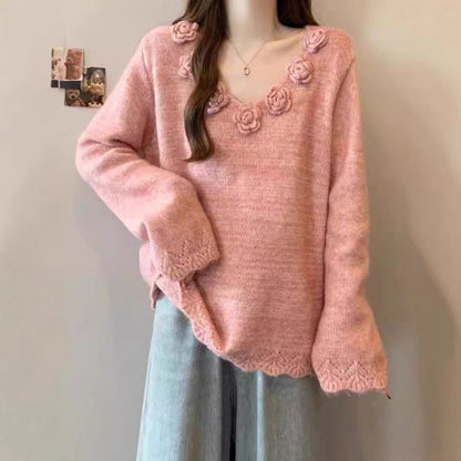 Damen Großer Strickpullover Floral Norvielle