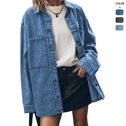 Damen Oversized Denim-Hemdjacke mit Taschen Blau - Norvielle