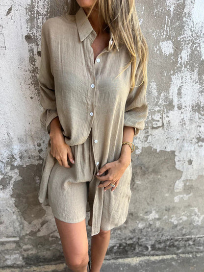 Damen Oversize Blusen-Shorts-Set
