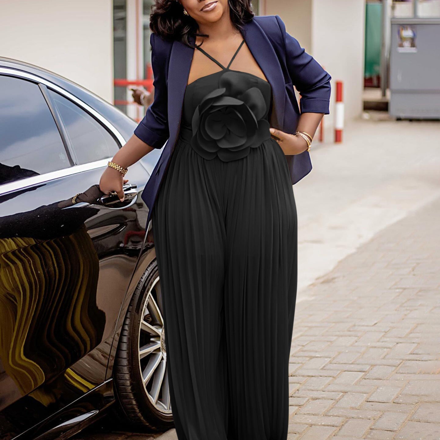 Damen Jumpsuit Plissee-Design Blumenmuster