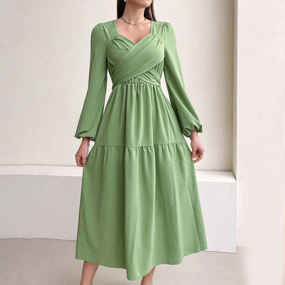 Damen Midikleid Wickeldetail Voluminöse Ärmel - Norvielle