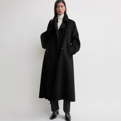 Damen Überlanger Trenchcoat aus Wolle Schwarz Norvielle - Norvielle