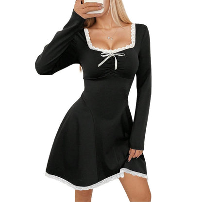 Damen Minikleid Spitze Elegante Schnürung