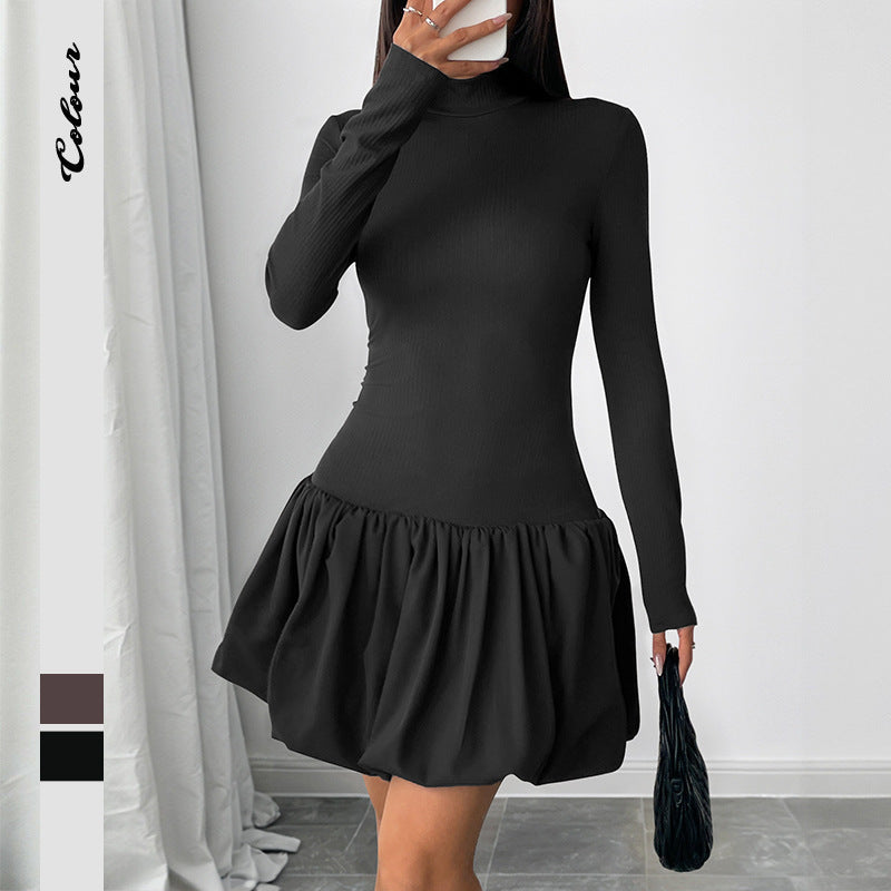 Damen Mini-Kleid Rüschendetails Hochgeschlossen Norvielle - Norvielle