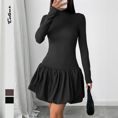 Damen Mini-Kleid Rüschendetails Hochgeschlossen Norvielle - Norvielle