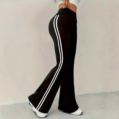 Damen Sportleggings Flared Bein Streifen Schwarz - Norvielle