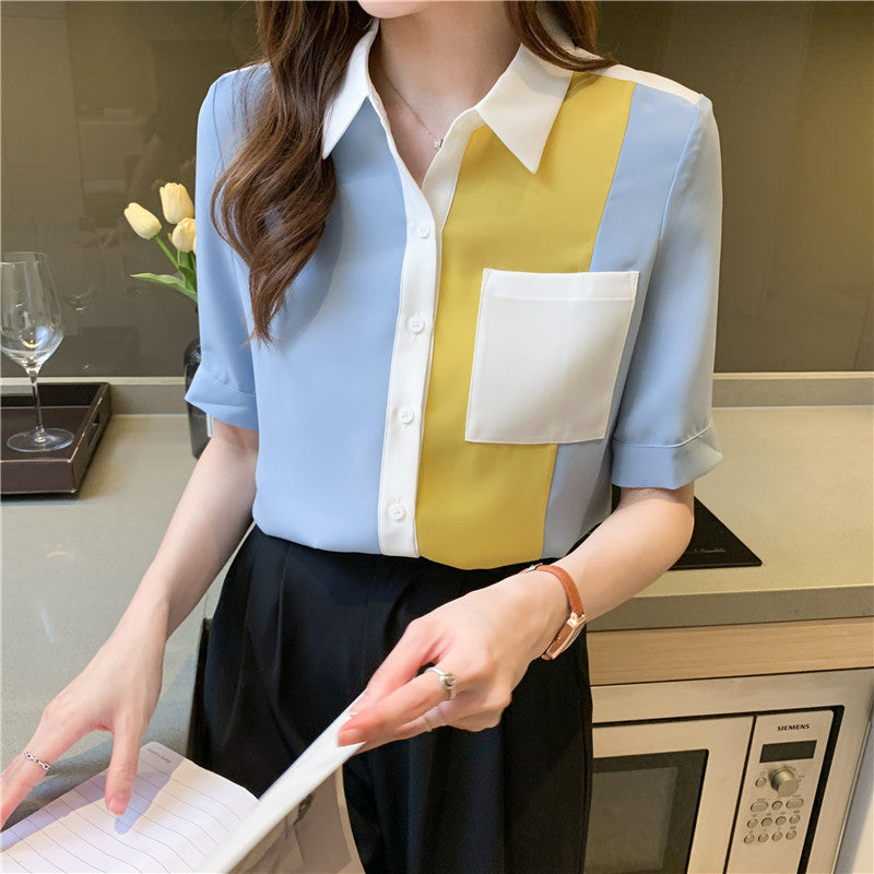 Damen Kurzarmbluse Modern Farben Elegantes Design