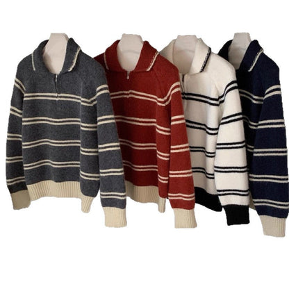 Damen Pullover Gemustert Stehkragen Kontrastdetails Norvielle