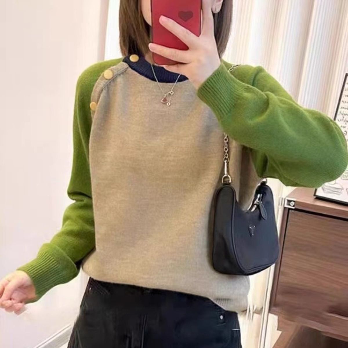 Damen Strickpullover Große Knöpfe Norvielle