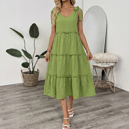 Damen Maxikleid Rüschendetails Träger Norvielle