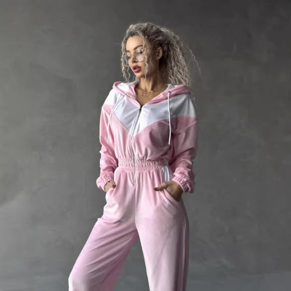 Damen Fleece Sportanzug Modern Reißverschluss Elastischer Bund