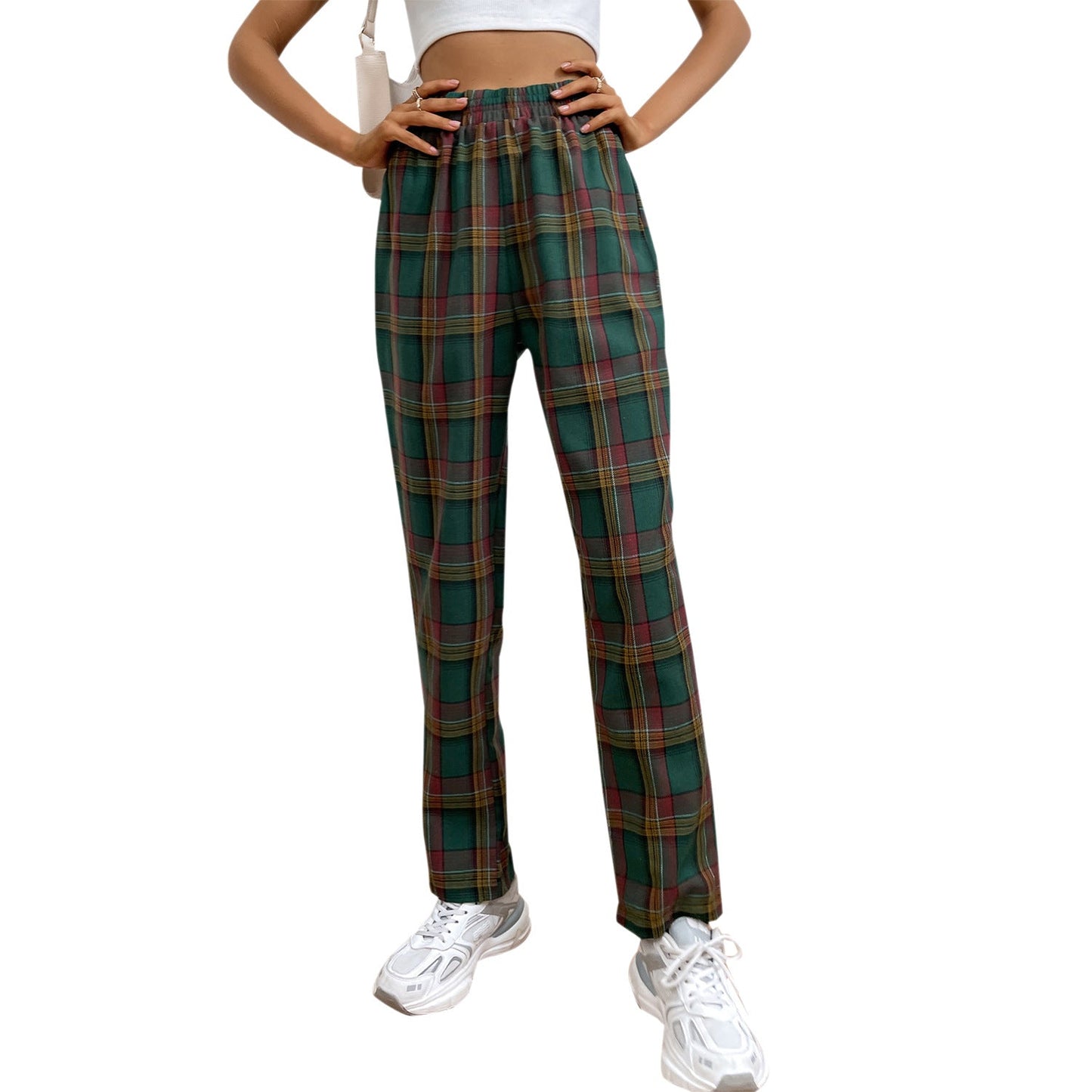 Damen Karohose Elastischer Bund Schmal