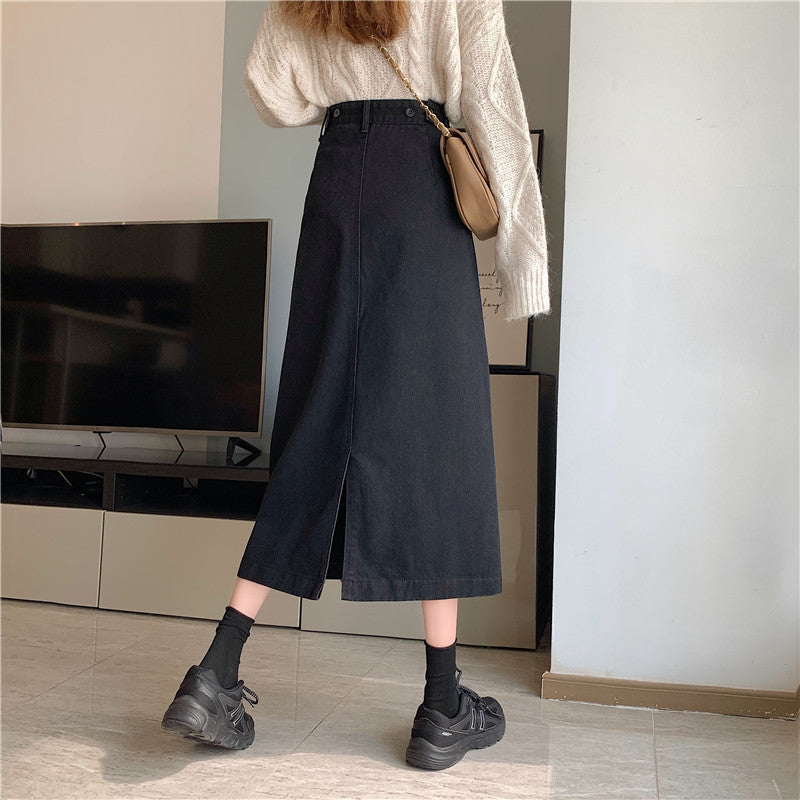 Damen Midi-Rock Hohe Taille Denim