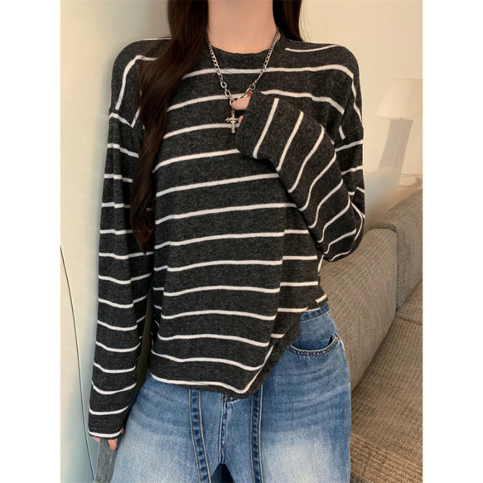 Damen Langarmshirt Streifenlook Baumwolle Weiß