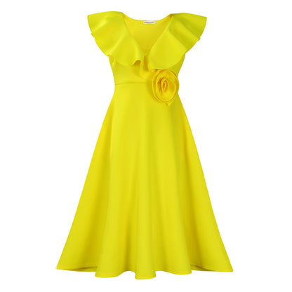 Damen A-Linien Kleid mit Rüschen Floralmuster