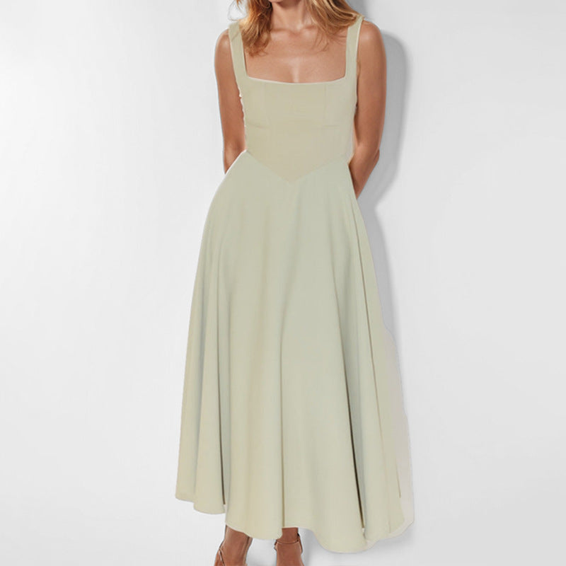 Damen Maxikleid Quadratischer Ausschnitt Fließender Rock Norvielle
