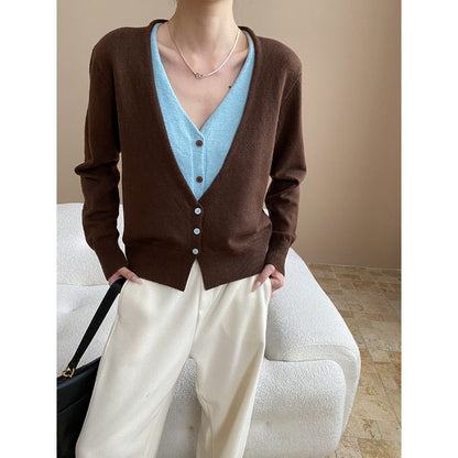 Damen Strickcardigan V-Ausschnitt Norvielle Kuschelig Beige - Norvielle