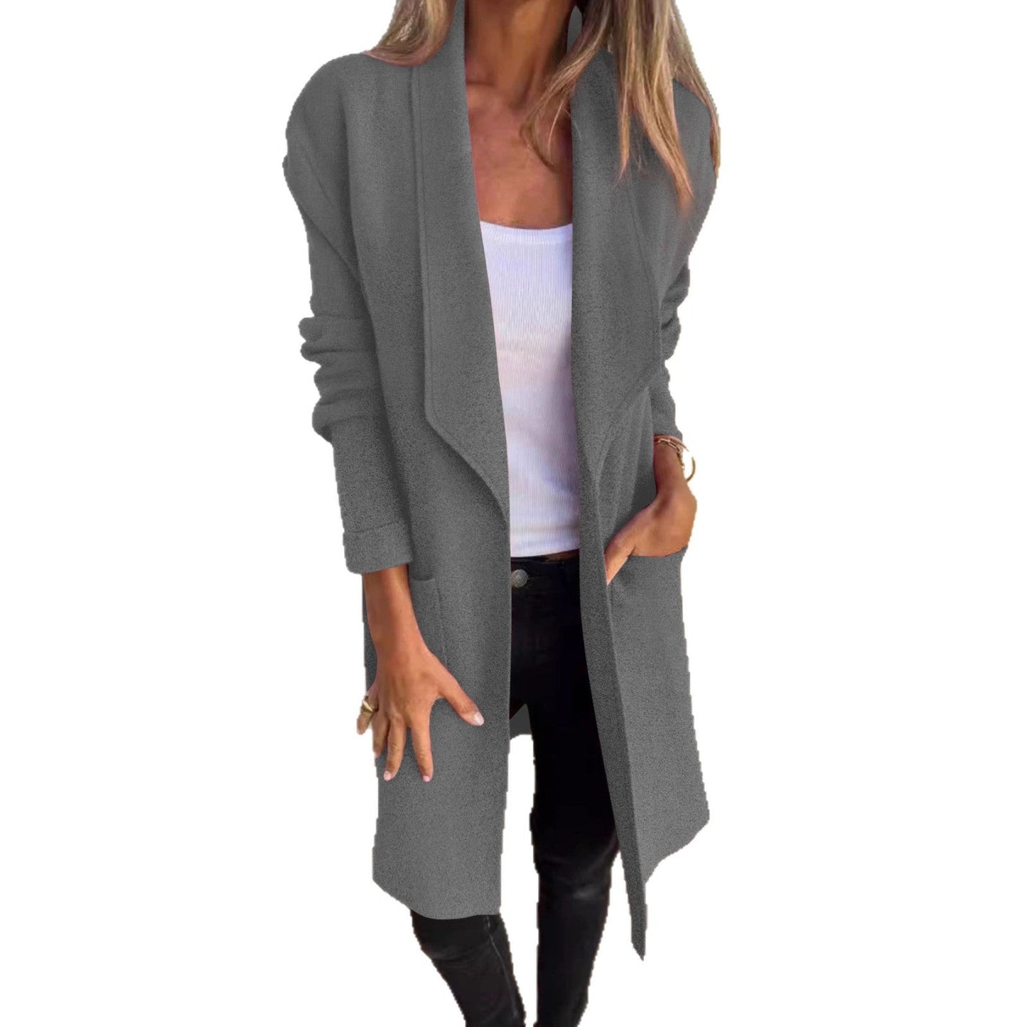 Damen Oversized-Mantel mit Eingrifftaschen Offener Kragen