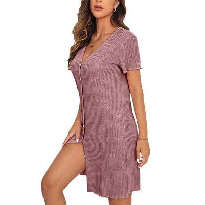 Damen Minikleid Strick Knöpfe Seitentaschen Norvielle