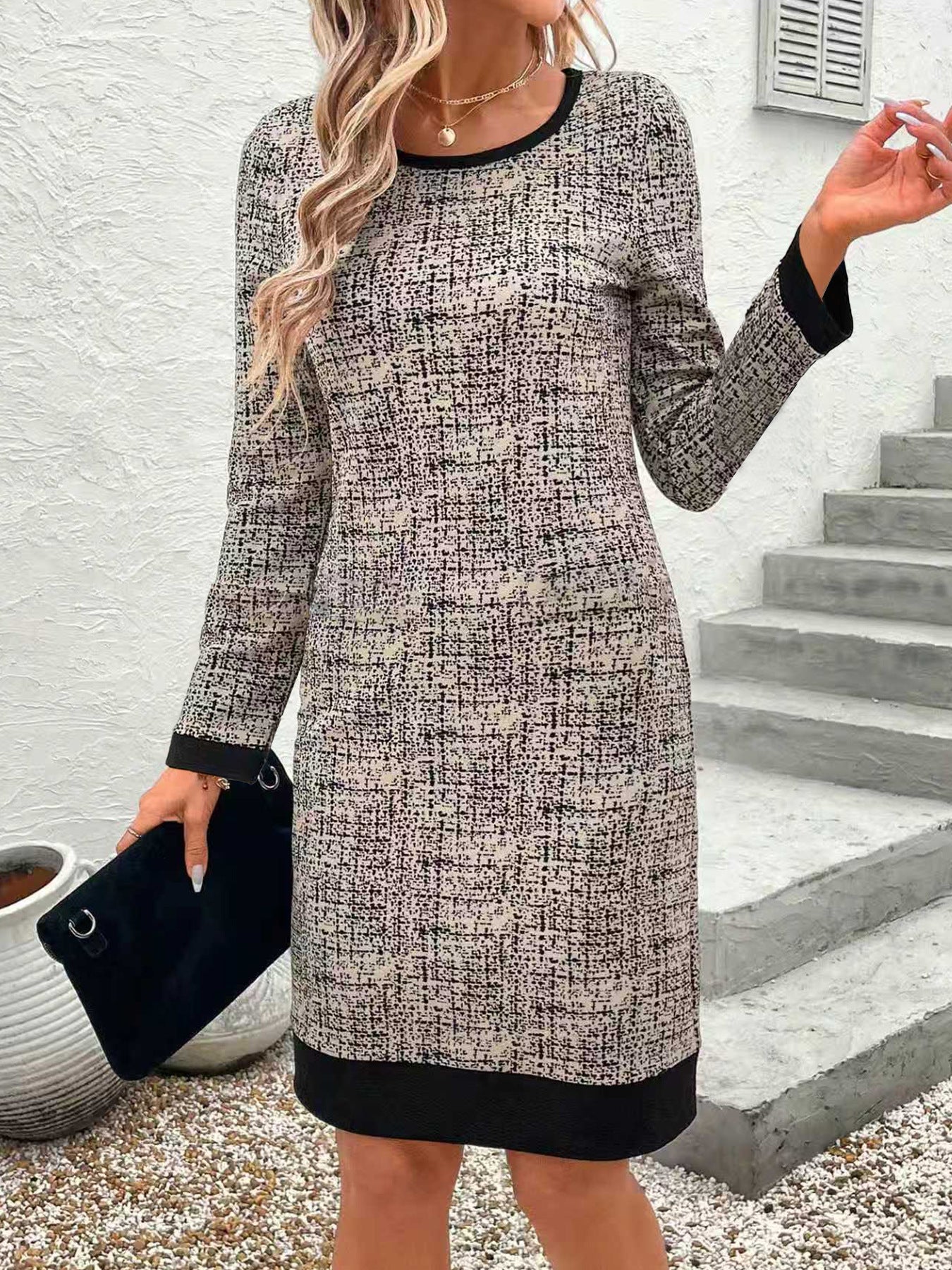 Norvielle Damen Rundhals Schmal Knielang Kleid