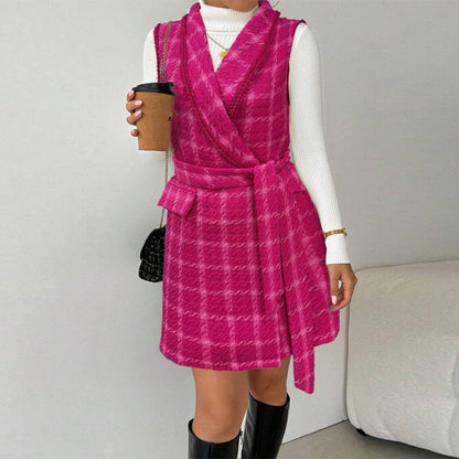 Damen Wickelkleid Karomuster Taillengürtel Norvielle - Norvielle