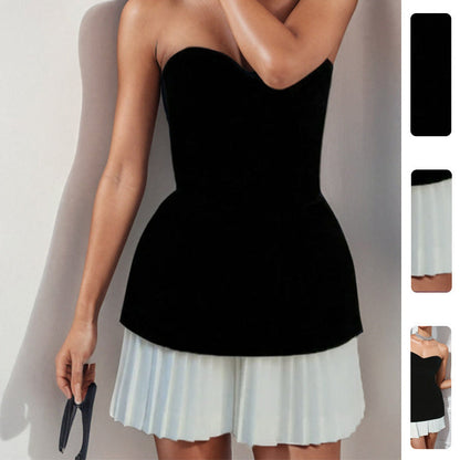 Damen Minikleid Strapless Plisserter Saum Norvielle - Norvielle