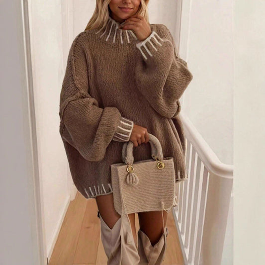 Damen Strickpullover Hoher Kragen Anpassbare Ärmel Norvielle - Norvielle