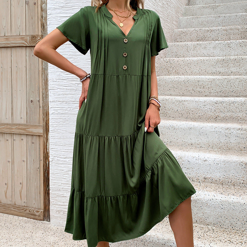 Damen Maxikleid Knopfleiste Voluminöser Rock Norvielle