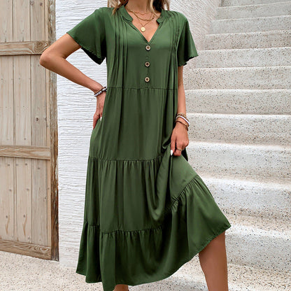 Damen Maxikleid Knopfleiste Voluminöser Rock Norvielle