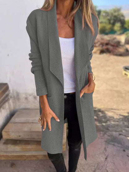 Damen Oversized-Mantel mit Eingrifftaschen Offener Kragen