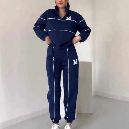 Damen Sportliches Loungewear-Set Elastisch Mit Halbreissverschluss