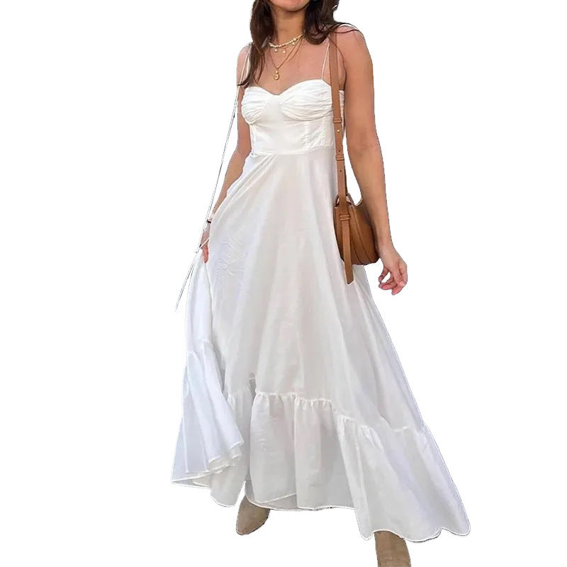 Damen Maxikleid Rüschensaum Tailliert Norvielle