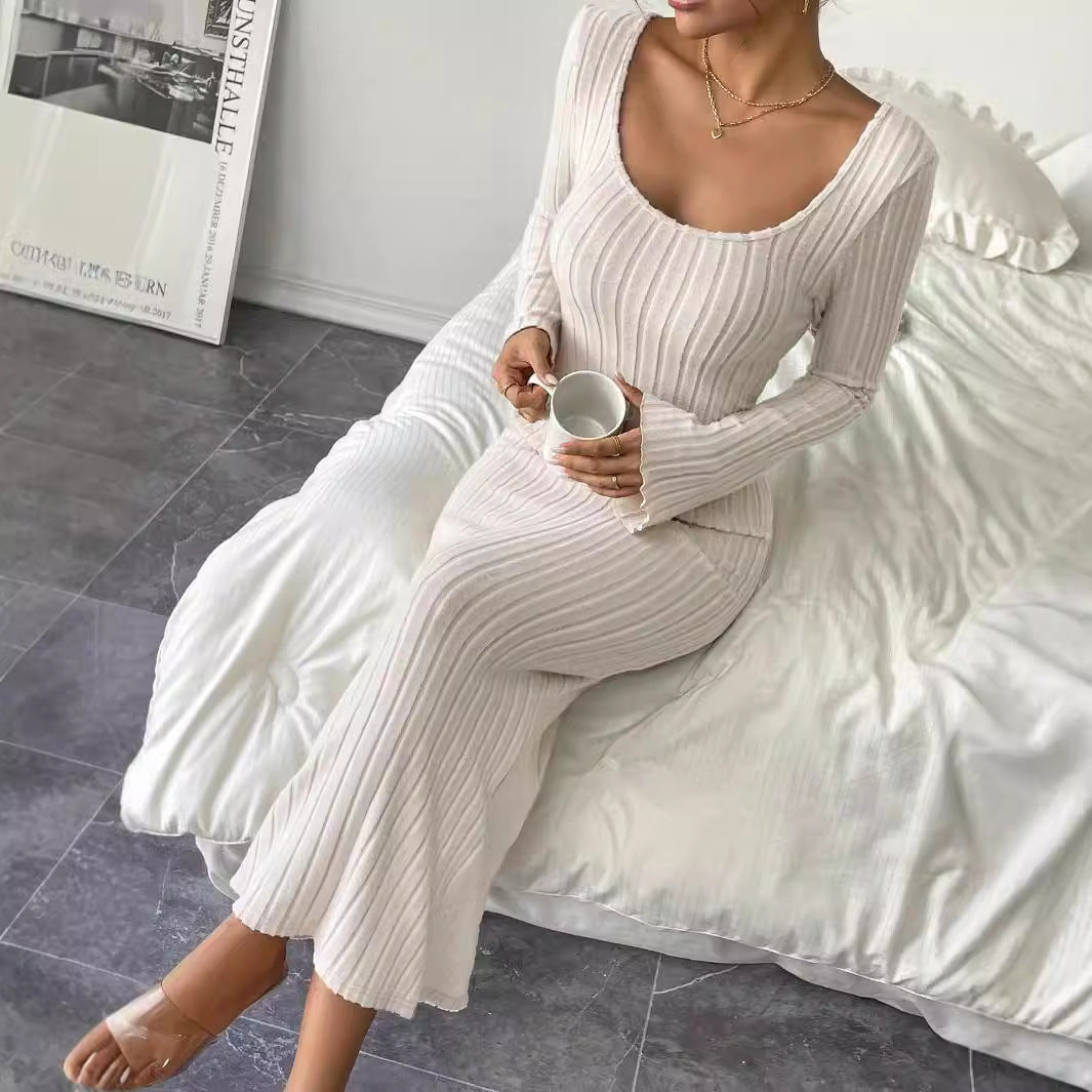 Damen Langarm Strickkleid Rundhalsausschnitt Figurbetonter Schnitt