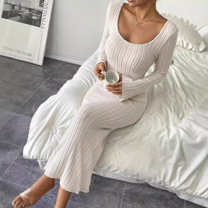 Damen Langarm Strickkleid Rundhalsausschnitt Figurbetonter Schnitt