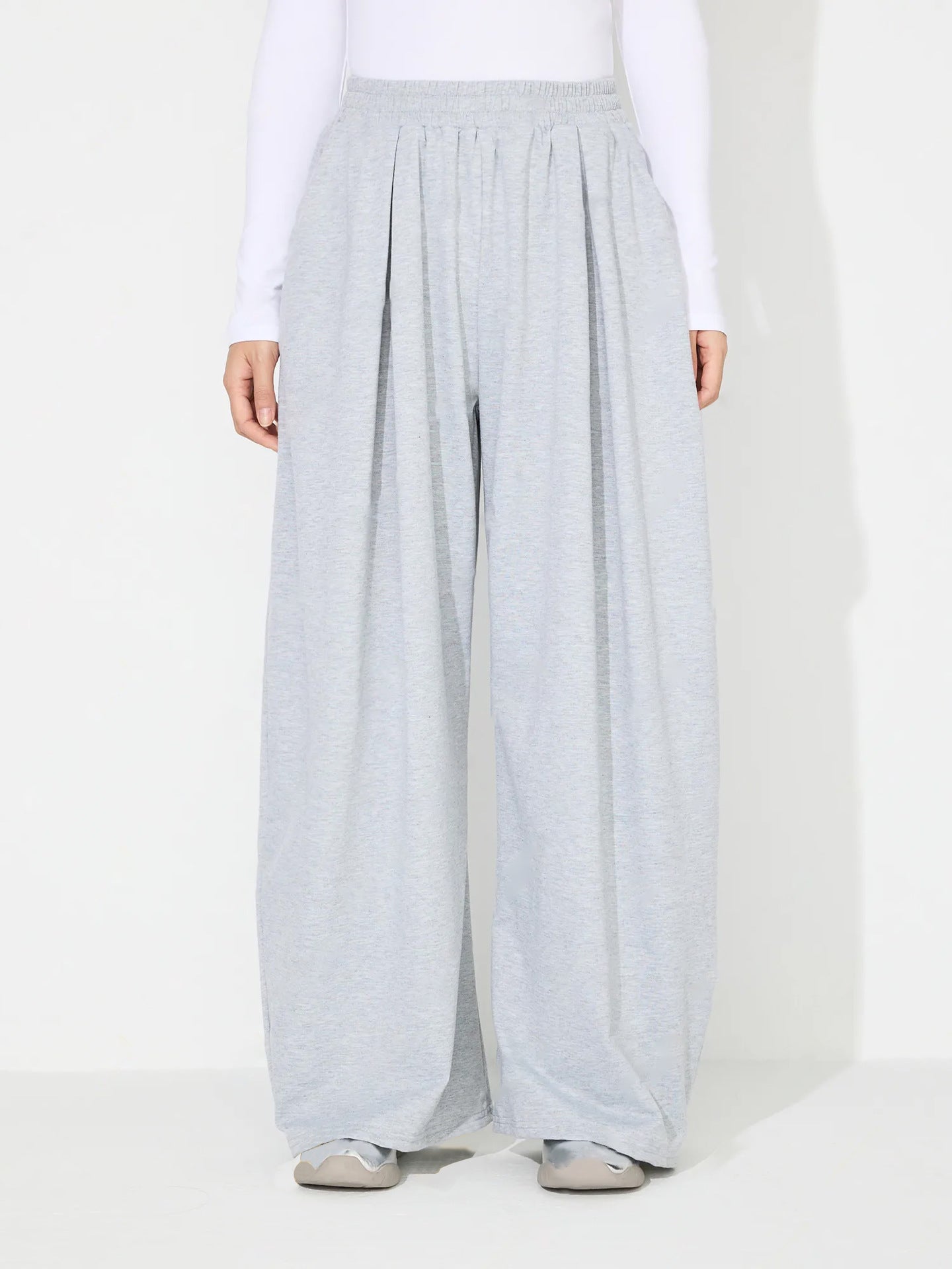 Damen Palazzo-Hose Elastischer Bund Falten