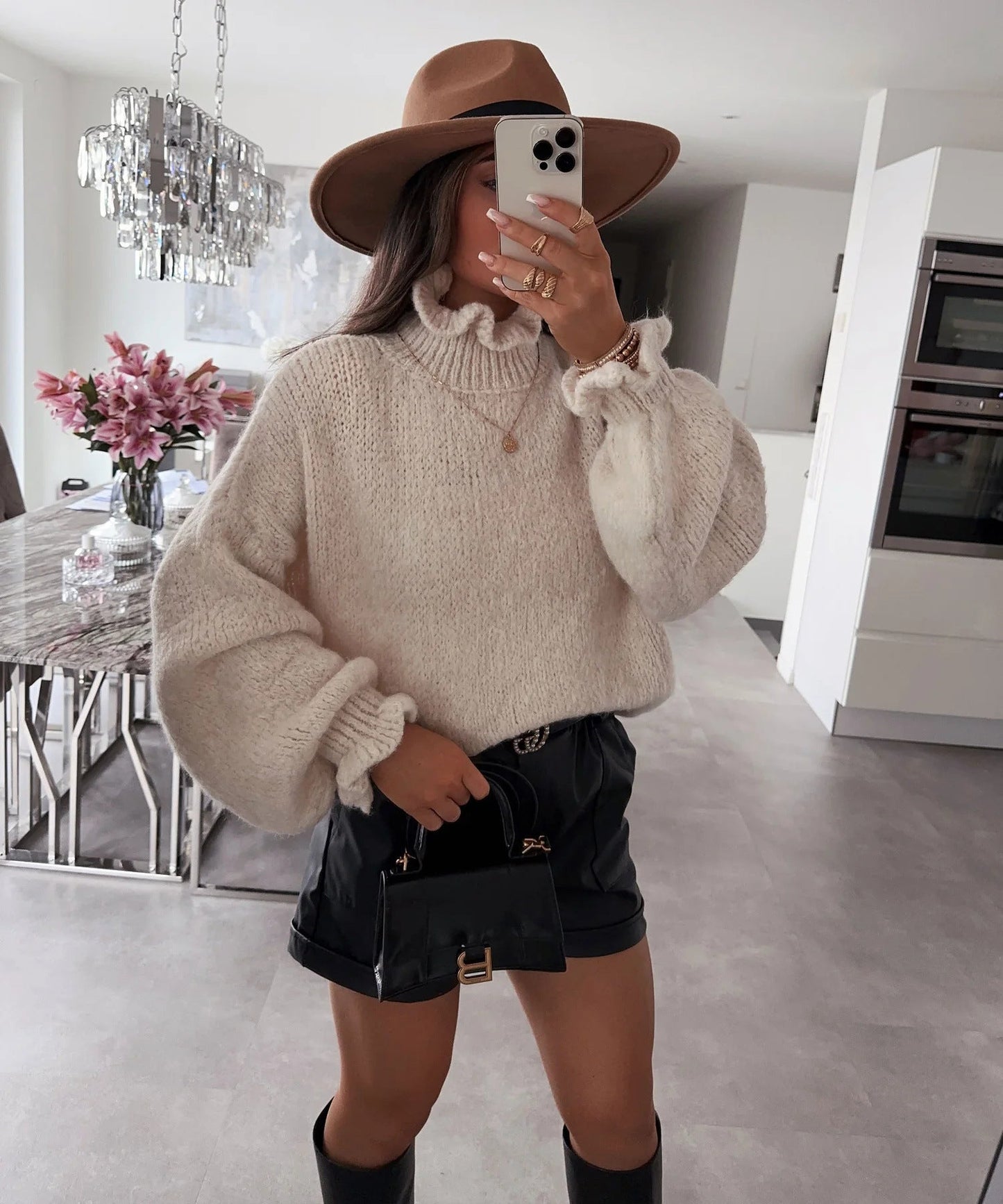 Damen Rollkragenpullover Voluminöse Ärmel Norvielle