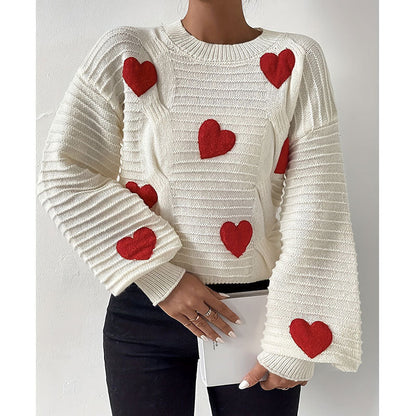 Damen Strickpullover Herz-Applikation Modernes Design