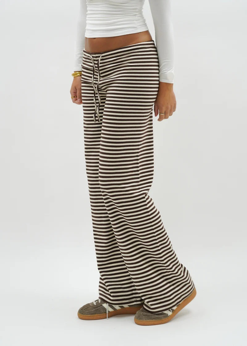Damen Freizeithosen Hoch Seitenschlitze Streifenmuster Beige