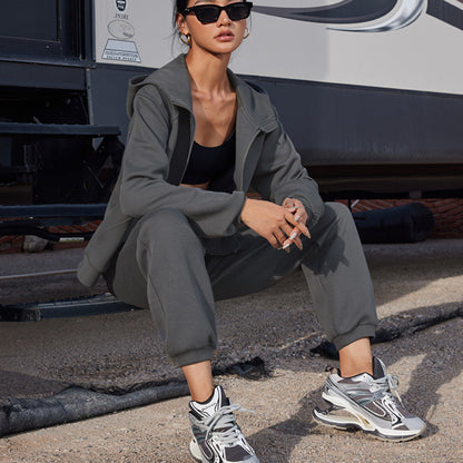 Damen Fleece-Set Sportlich Hochkragen Mit Taschen