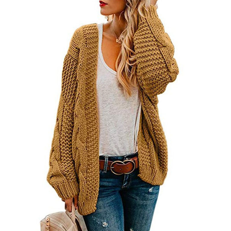 Damen Cardigan Grobstrick Zopfmuster Weit Norvielle - Norvielle