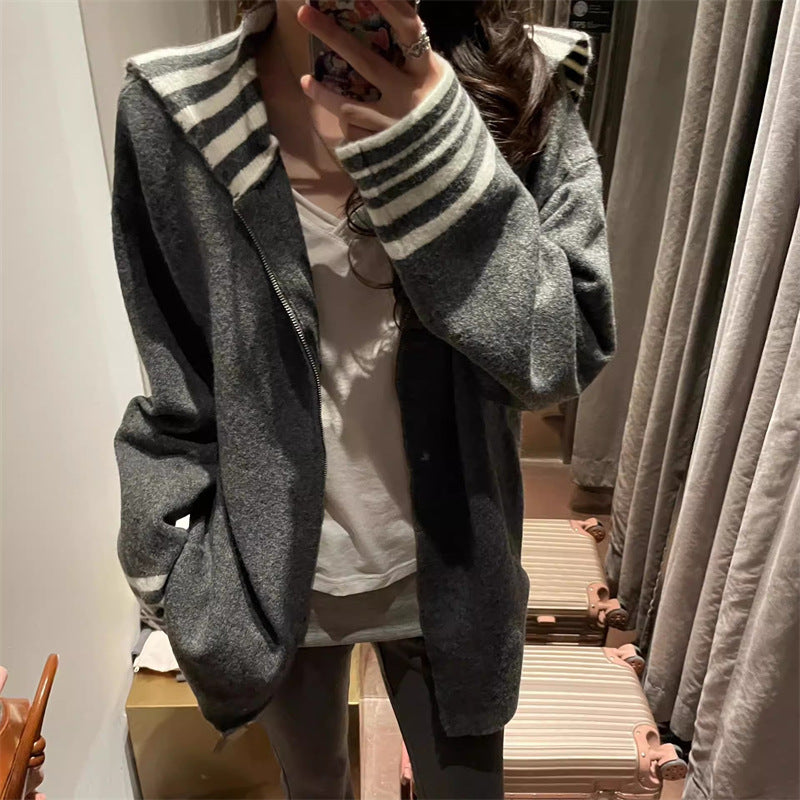 Damen Cardigan gestreift Ärmelabschluss