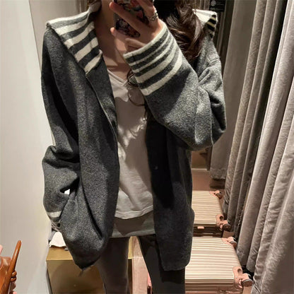 Damen Cardigan gestreift Ärmelabschluss