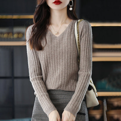Damen Strickpullover V-Ausschnitt Feinripp