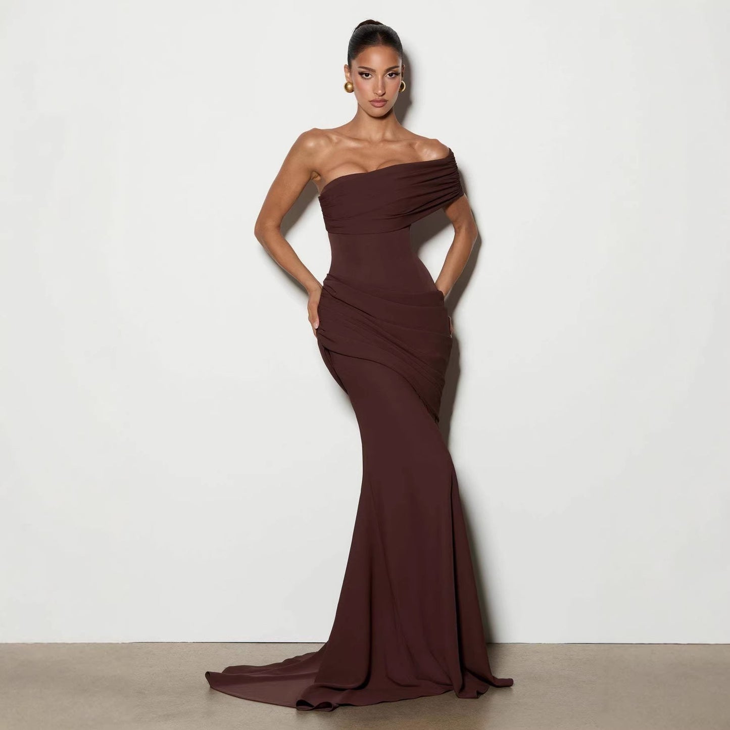 Damen Abendkleid Schulterfrei Fließender Schnitt Norvielle