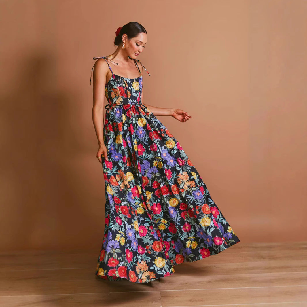 Damen Maxi-Kleid Langarm Floralmuster Rüschendetails Norvielle