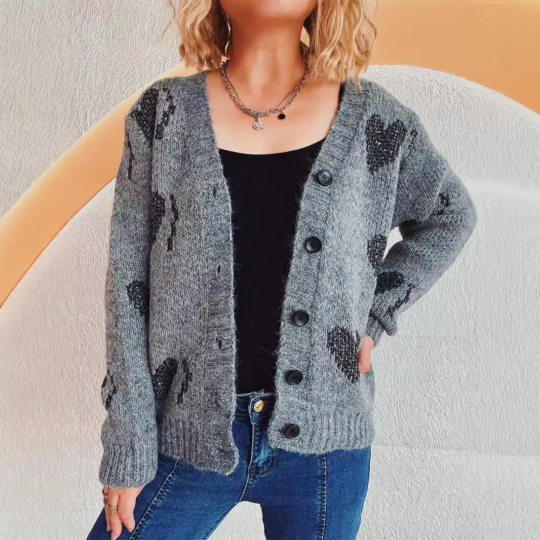 Damen Strickjacke Herzdesign Kuschelig Norvielle