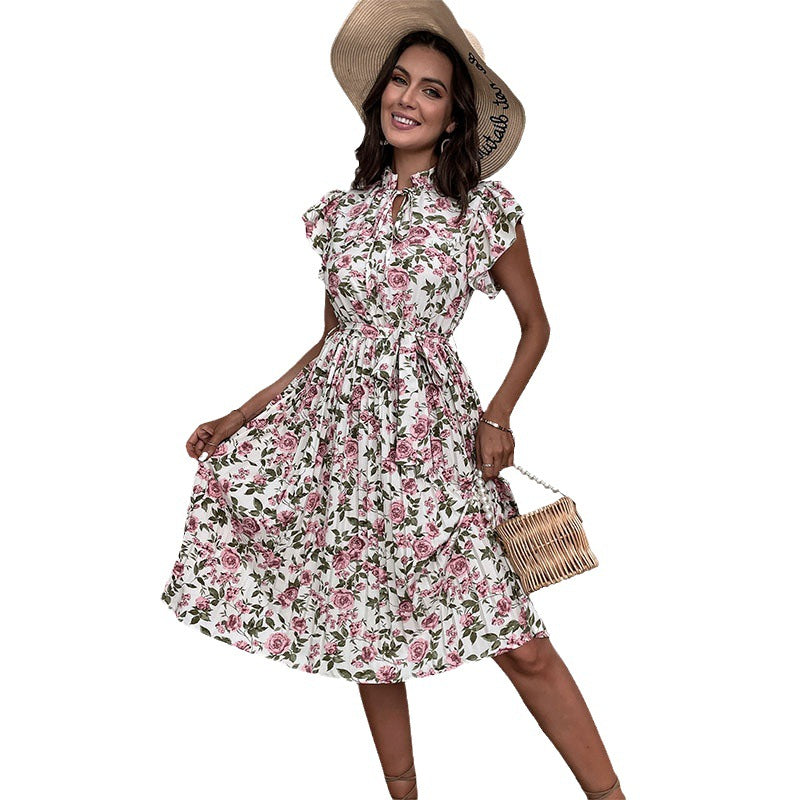 Damen Kleid Floralmuster Rüschenbesatz Norvielle