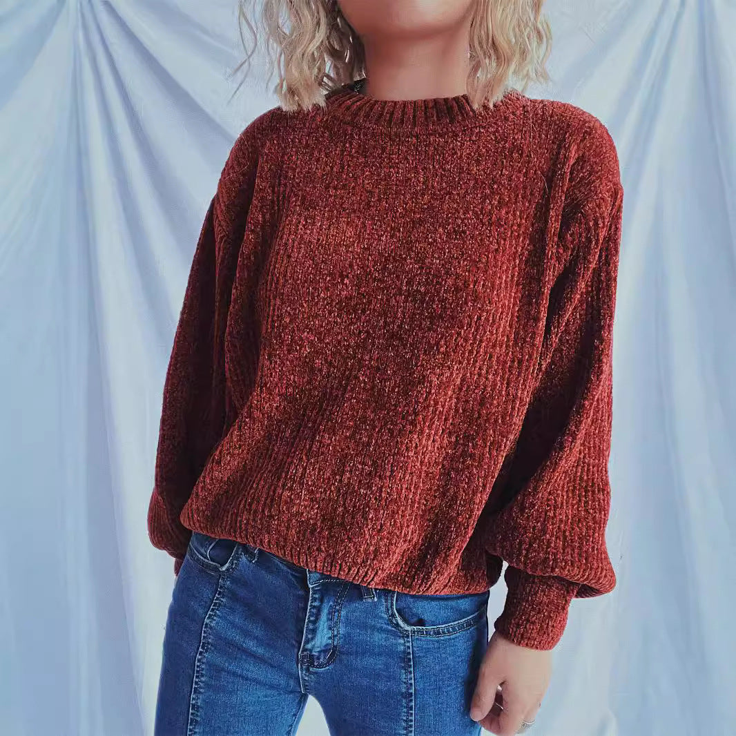 Damen Grobstrickpullover Weite Ärmel Strukturiert Beige Norvielle