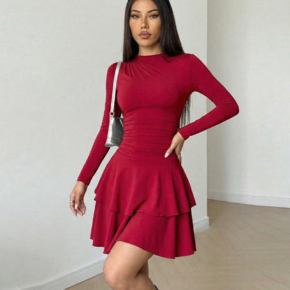 Damen Volantkleid Raffiniertes Taillierungsdesign Norvielle